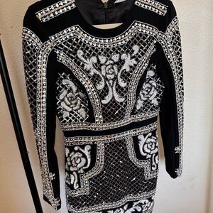 Bebe Elegant Black and Silver Embellished Dress